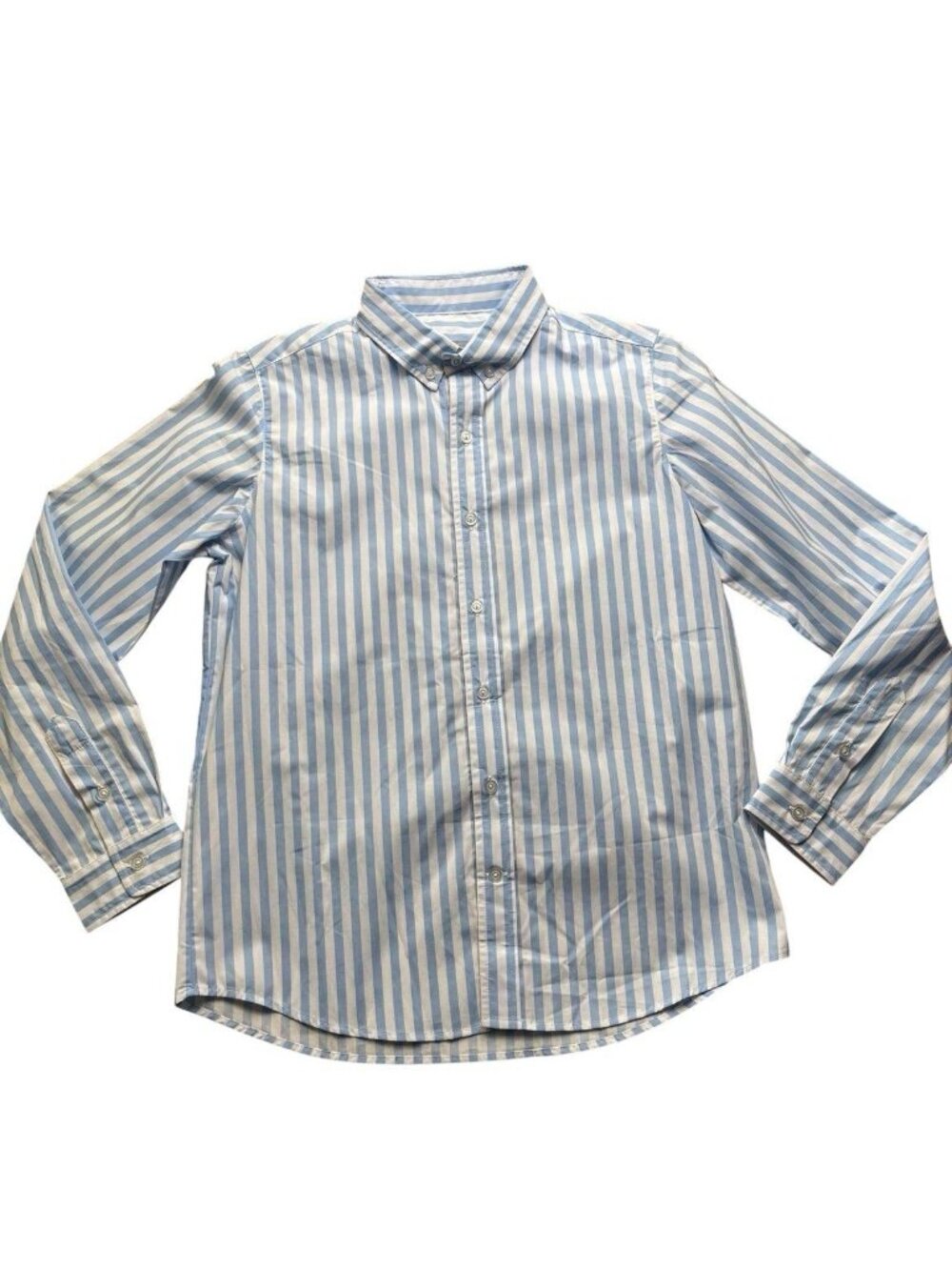 Eleanor Rose Boys James Blue and White Striped Long Sleeve Button Down Shirt 14-